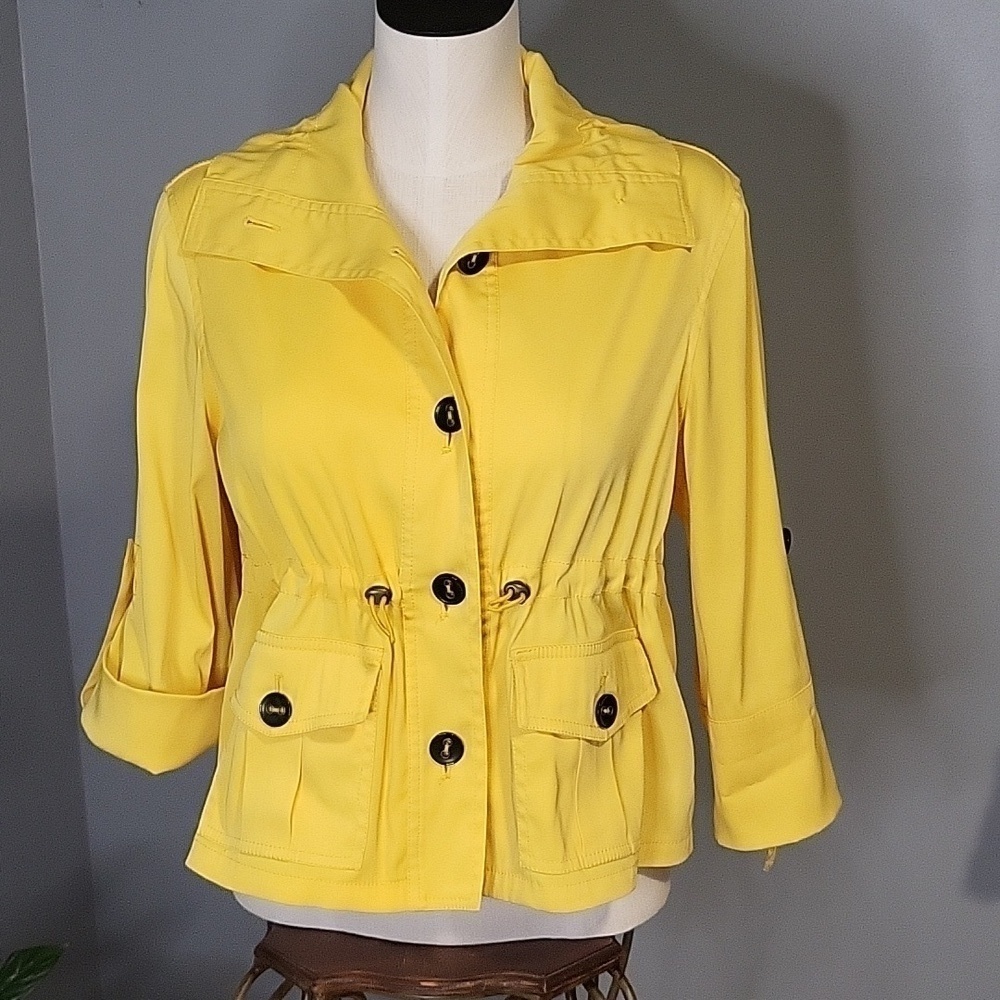 Vintage Ruby Rd. Yellow Button Down Lightweight Jacket Adjustable Waist Size 10P
